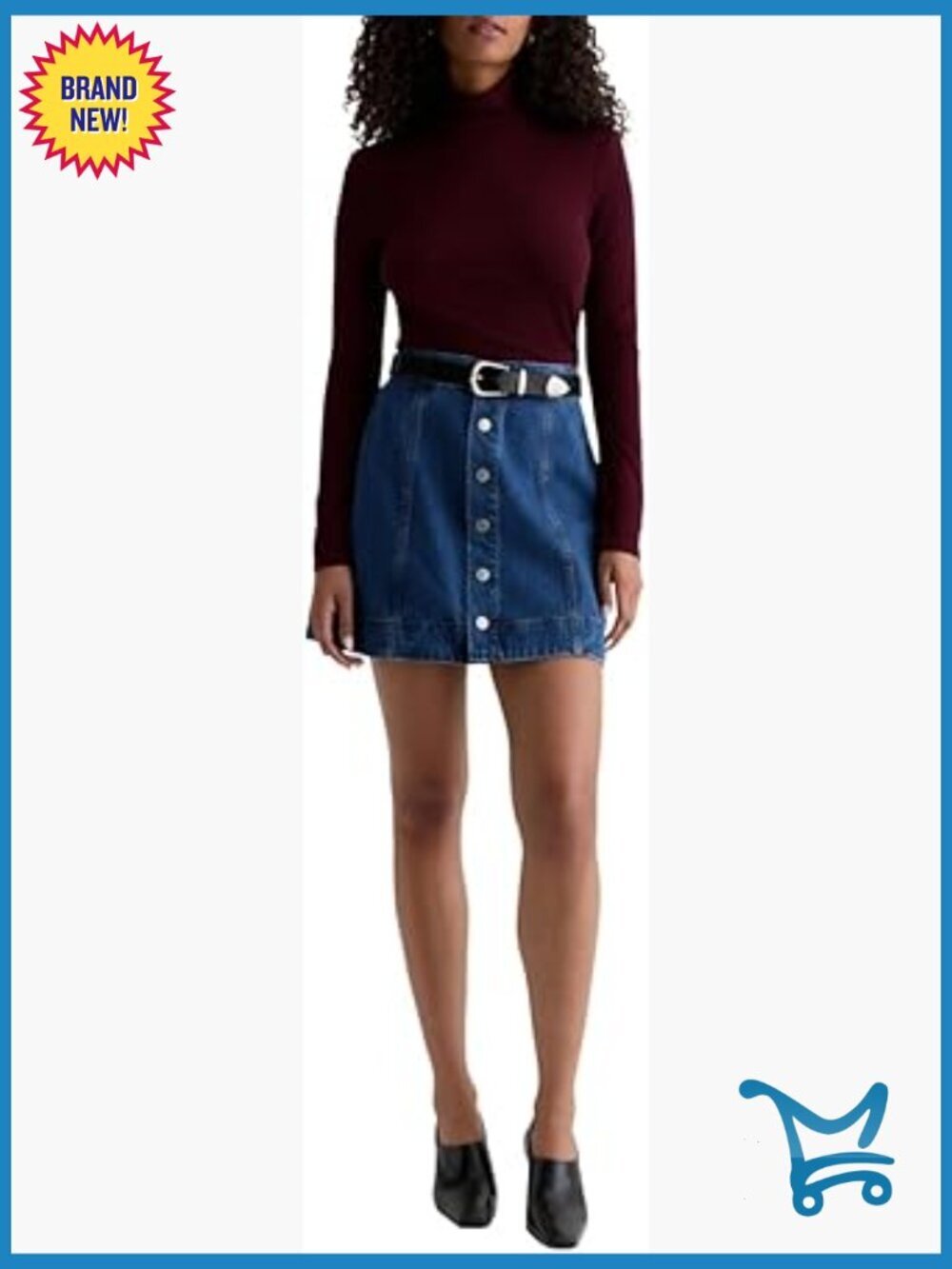 A-Line Mini Skirt with Metal Snaps, Mid Rise, Cotton Blend